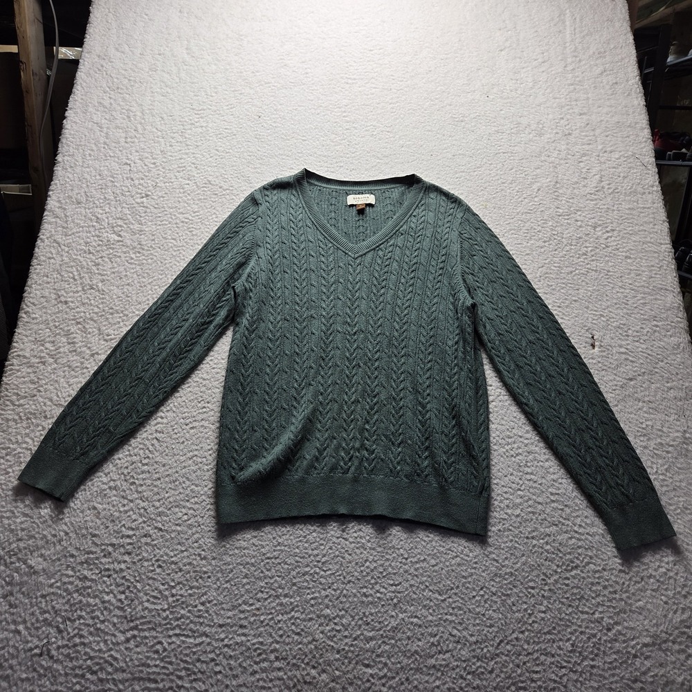 Sonoma Life + Style Sweater Womens XL Green V Neck Long Sleeve Cable Knit